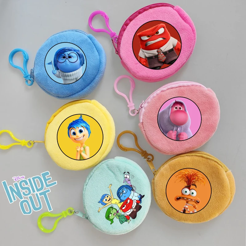 Disney Inside Out 2  Plush Coin Purse Girl Mini Short Wallet Keychain Zipper Women Purse ID Card Rose MoneyBag Small Makeup Bags