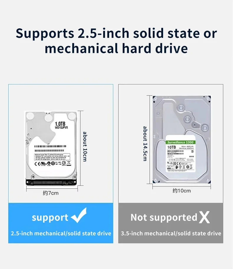 2.5 Inch Mobile Hard Drive Enclosure SATA Mechanical SSD External Box Computer Data Reader for HDD/SSD Compatible