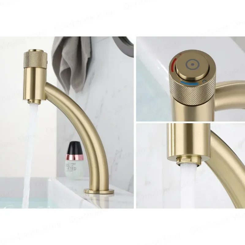

Brushed Gold Bathroom Faucet Brass Hot Cold Water Mixer Tap Crane Rotatable Switch in Black/Gray/Chrome for Basin
