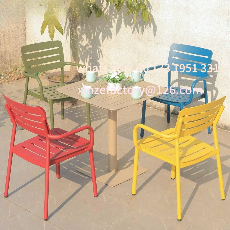 

Nordic balcony casual color all-aluminum table and chair combination simple outdoor courtyard open-air terrace garden dining tab