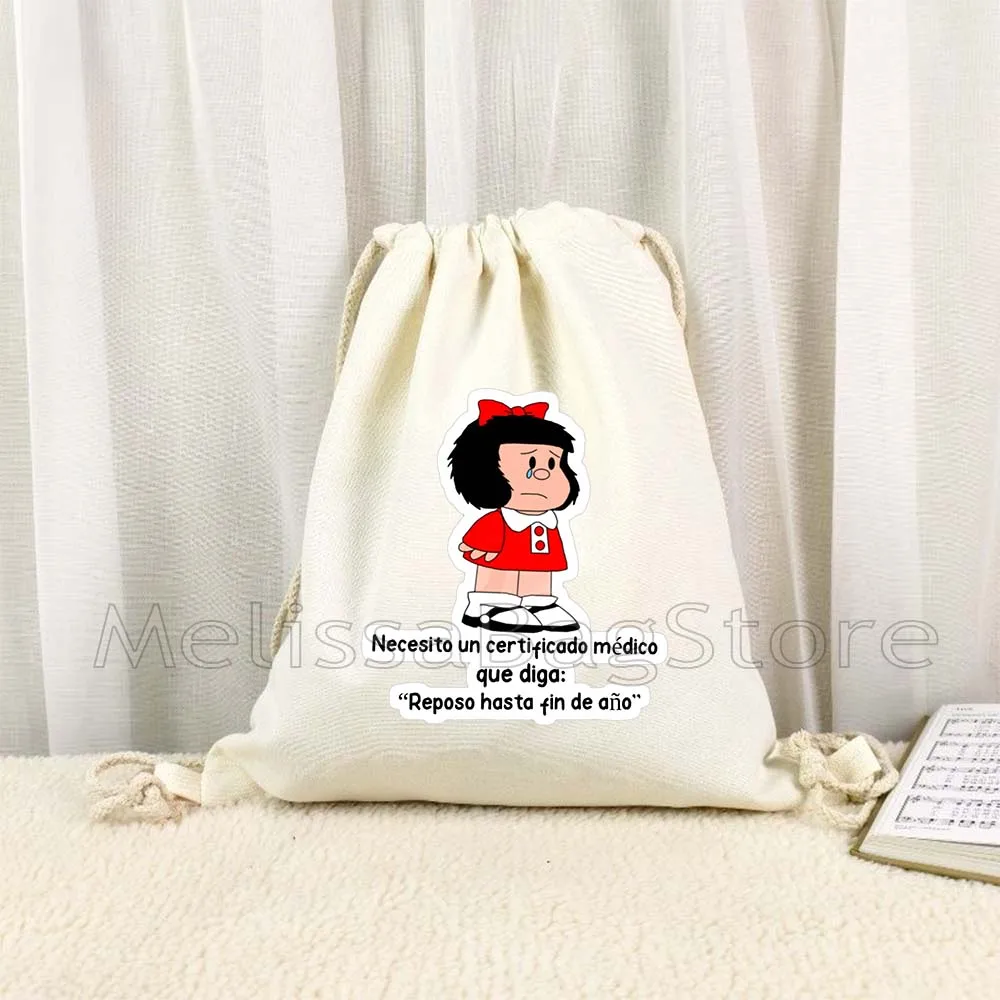 Funny Spanish Quotes Cute Mafalda Comics Kawaii Cartoon Girl Mafalda Quino Gift Canvas Drawstring Bags Soccer Backpack Sackpack