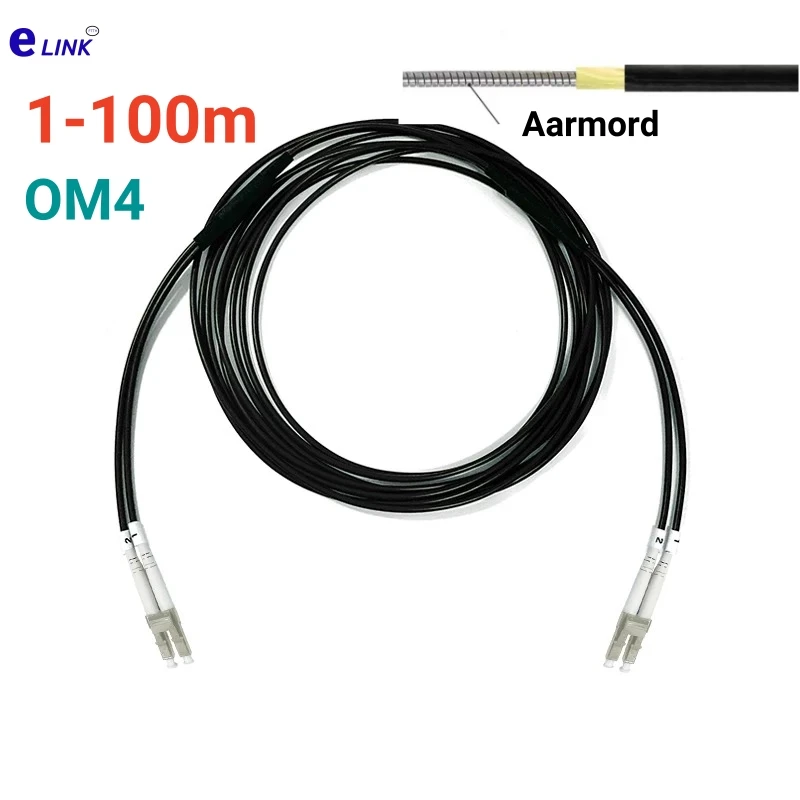 Armored fiber patchcord  OM4 2 cores 1-100m 50m 20m 30m10m 2C SC LC FC ST 3mm Multimode 2 fibres optical fibre jumper outdoor