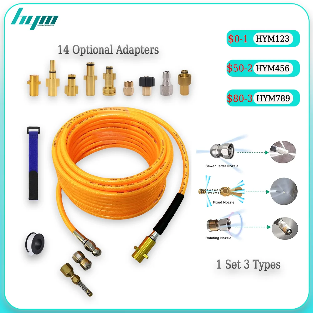 

14 Optional Adapters Sewer drain water cleaning hose Pipe cleaner Kit Washer nozzle 1/4inch Quick Plug Drain Hose Nozzle Tools