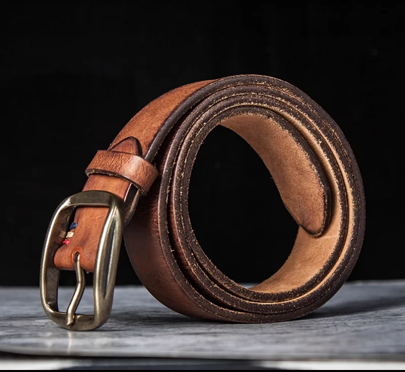 

Мужской ретро-мотоциклетный итальянский ремень из воловьей кожи с верхним слоем