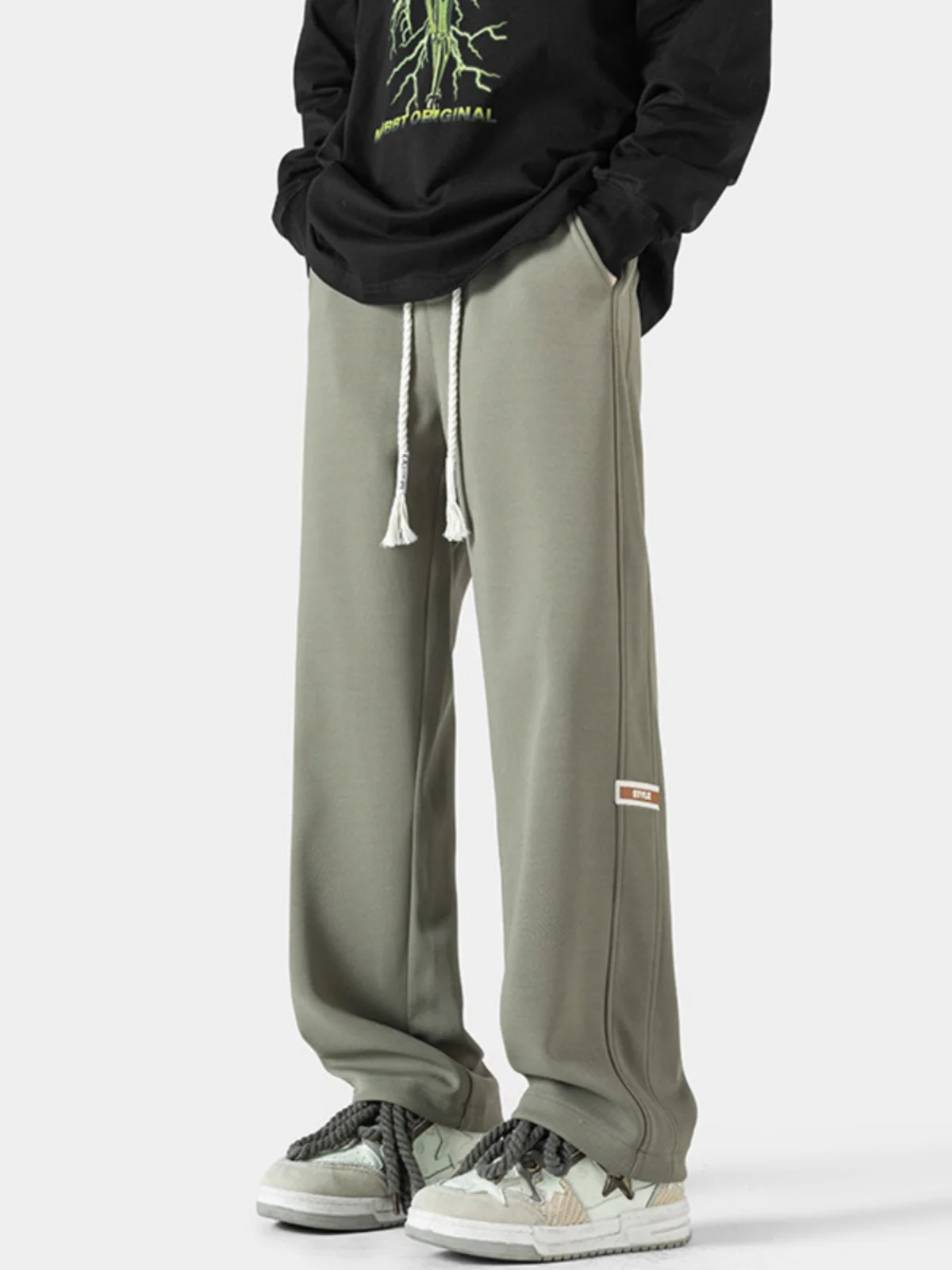 

Мужские свободные брюки прямого кроя в стиле американского хип-хопа, весенне-осенние модные брендовые драпированные брюки с широкими штанинами, повседневные брюки в пол