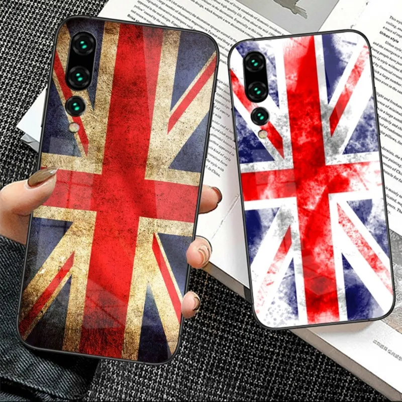 British Uk Union Flag Phone Case for Huawei P50 P40 P30 P20 Pro Mate 40 30 20 Pro Nova 9 8 7 PC Glass Phone Cover