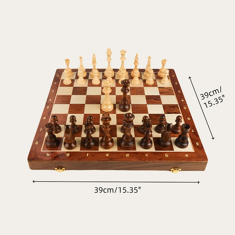 New 39cm/15.35inch Chess Set Grade Wooden Folding Big Traditional Classic Handwork Solid Wood Pieces  Chessboard  Game