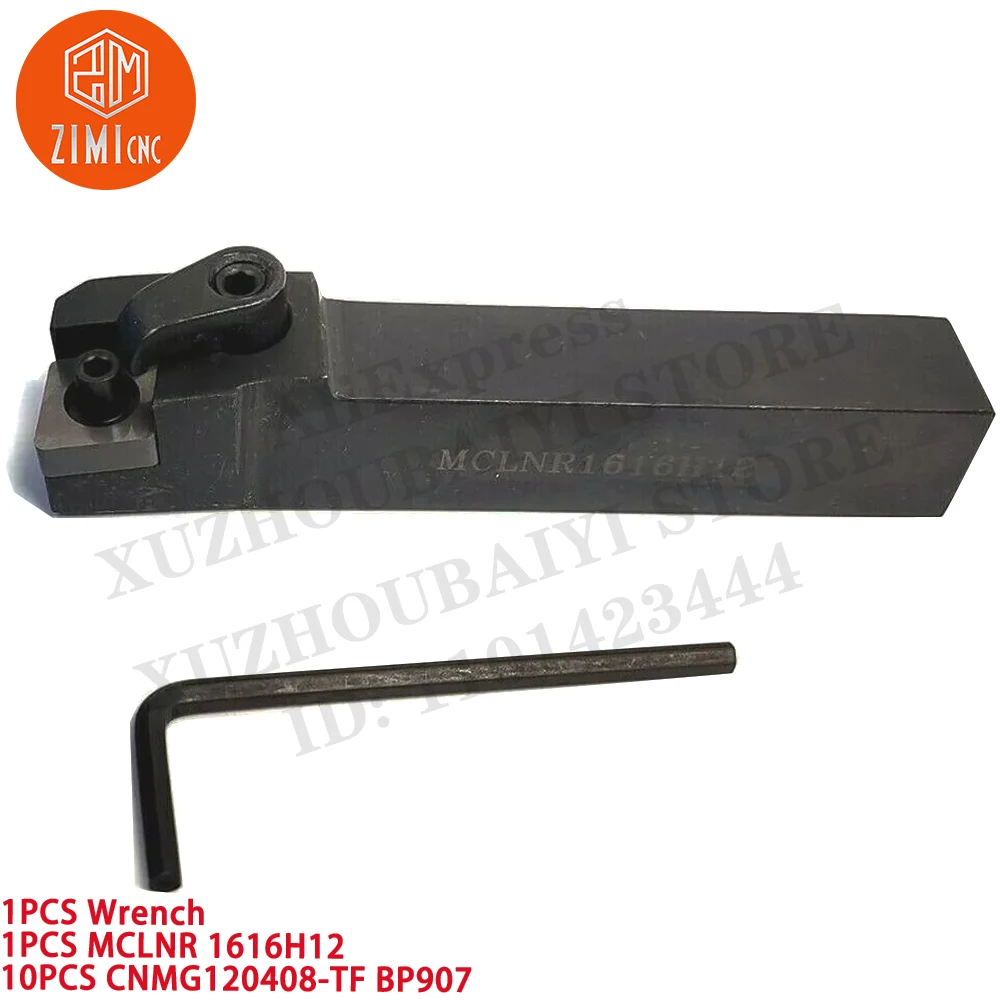1 pièce MCLNR1616H12 16 mm Tour en carbure Porte-outil de tournage + 10 pièces CNMG120408-TF Inserts en carbure Outil de coupe mécanique en métal CNC
