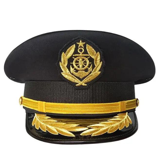 Embroidery Navy Officer Hat Captain Military Cap Crewman Sailor Men Black Work