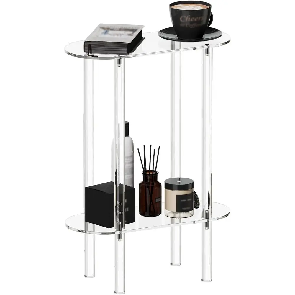 

Acrylic Narrow Side Table for Small Spaces, 7" Wide Skinny Nightstand/Bedside Table for Bedroom,2 Tier, 15.7" L x 21.8" H, Clear