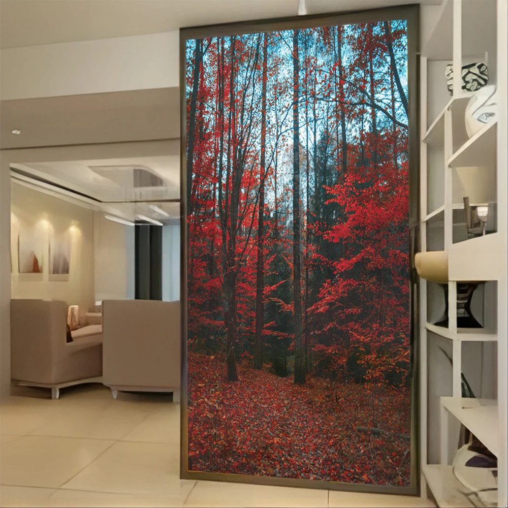 

Maple Grove Pattern Privacy Window Film PVC Anti UV Stained Glass Window Film Glue-Free Static Cling Frosted Glass Door Sticker