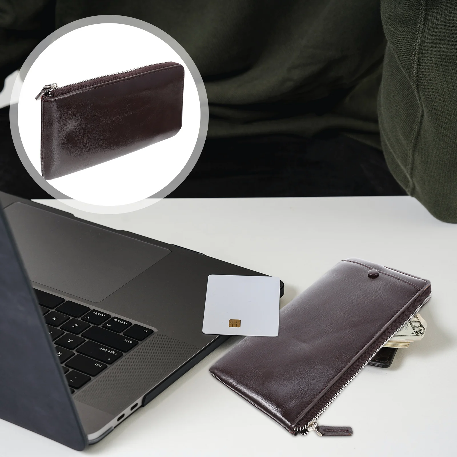 

1pc Long Wallet For Men Large Capacity Zippered Bag Smooth Durable Portable Credit Cards Holder Cash Storage Organizer