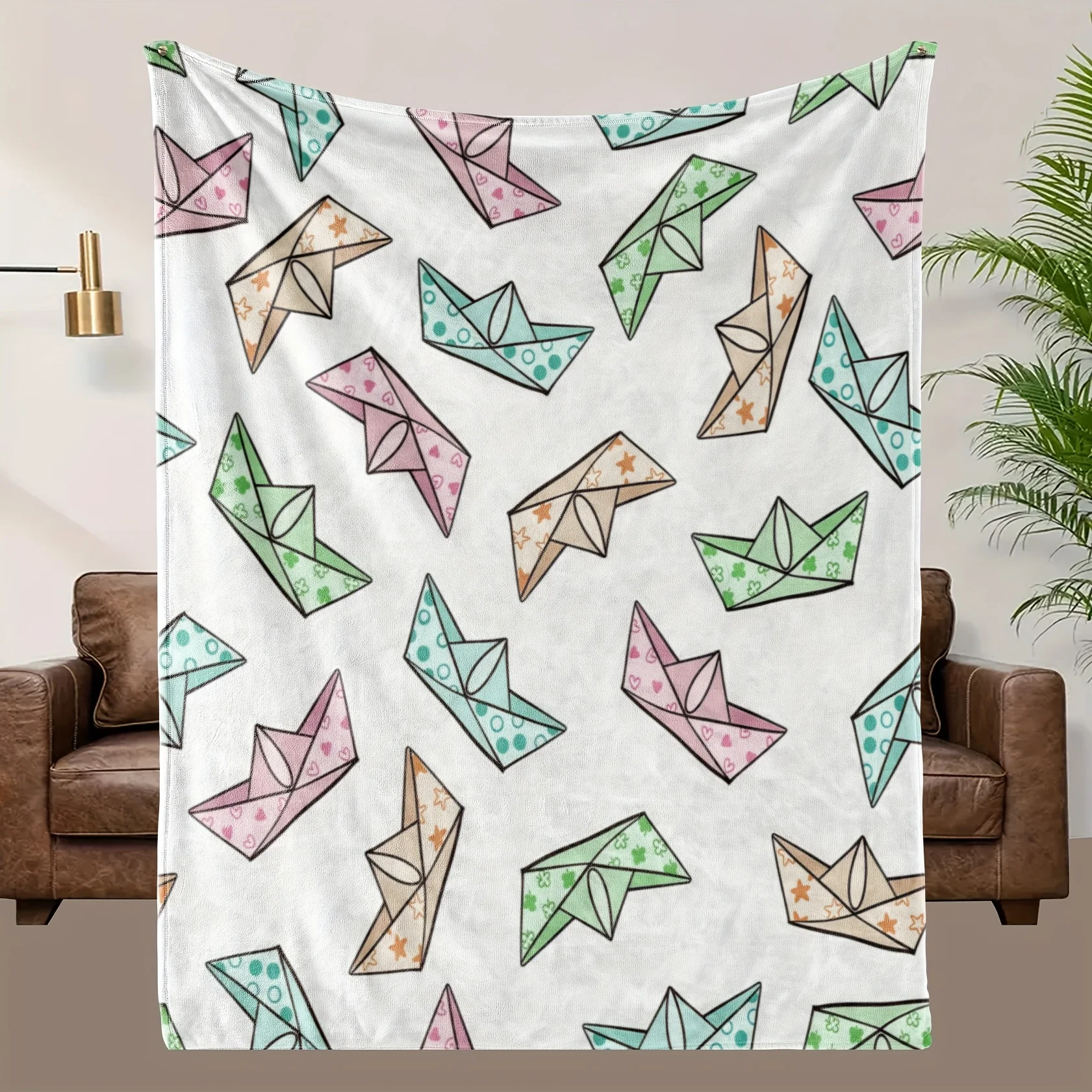 

Плед с рисунком лодки из оригами, полиэстеровая ткань, можно стирать в машине, подходит для украшения спальни и гостиной.