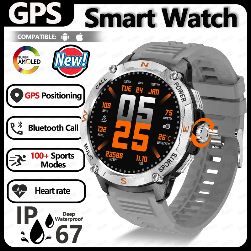 

2025 НОВЫЕ уличные умные часы с GPS, спутниковый трек движения, IP67, водонепроницаемые, пульсометр, 1,43 дюйма, HD AMOLED, Bluetooth, умные часы с вызовом