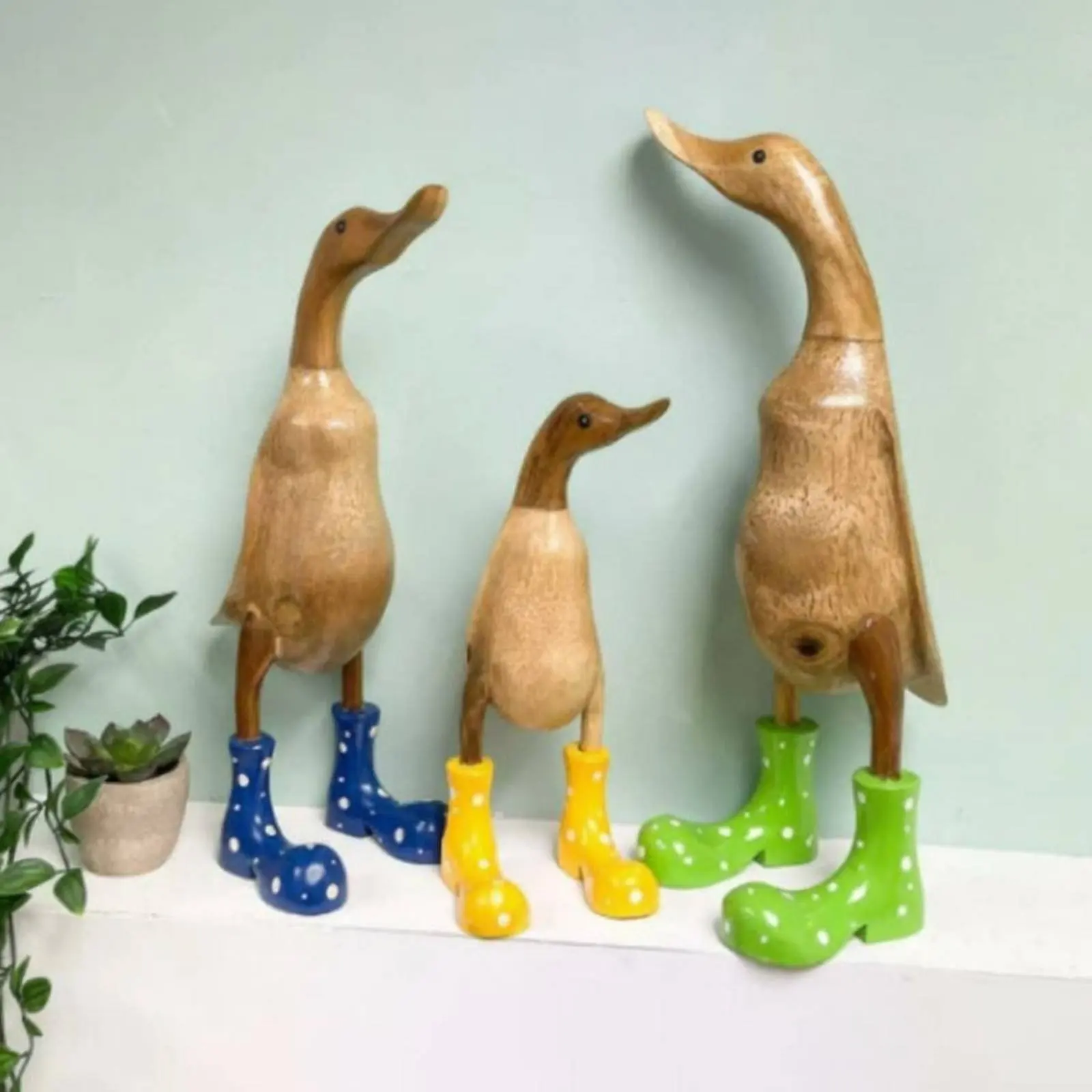 Wood-Grain Duck Figurine Decorative Duck Sculpture Home Decor Rustic Vintage for Courtyard