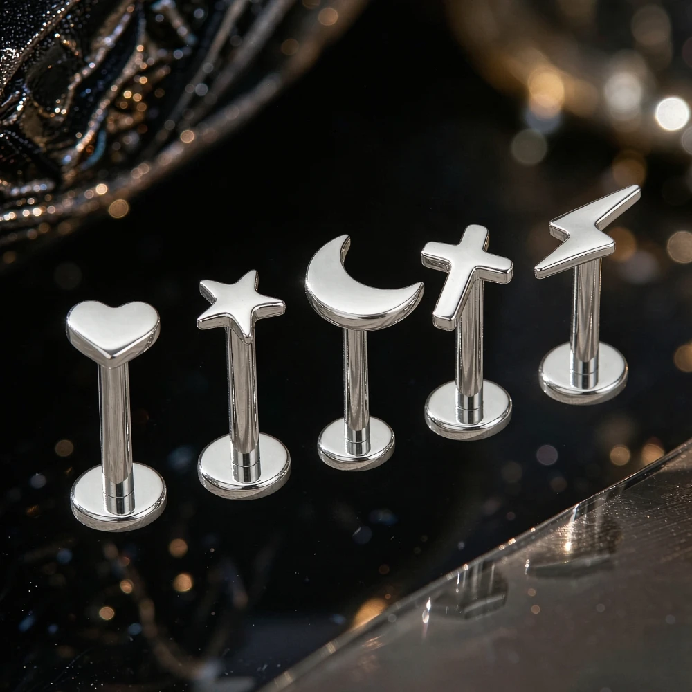 F136 Titanium Heart Lip Piercing Ring 16G Internal Thread Moon Star Tragus Helix Cartilage Nose Stud Earring Medusa Body Jewelry