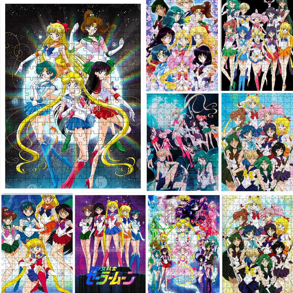 Sailor Moon Puzzles für Erwachsene und Kinder, pädagogisches Dekompressionsspielzeug, DIY 300/500/1000 Teile, lustiges Spiel, Kindergeschenk