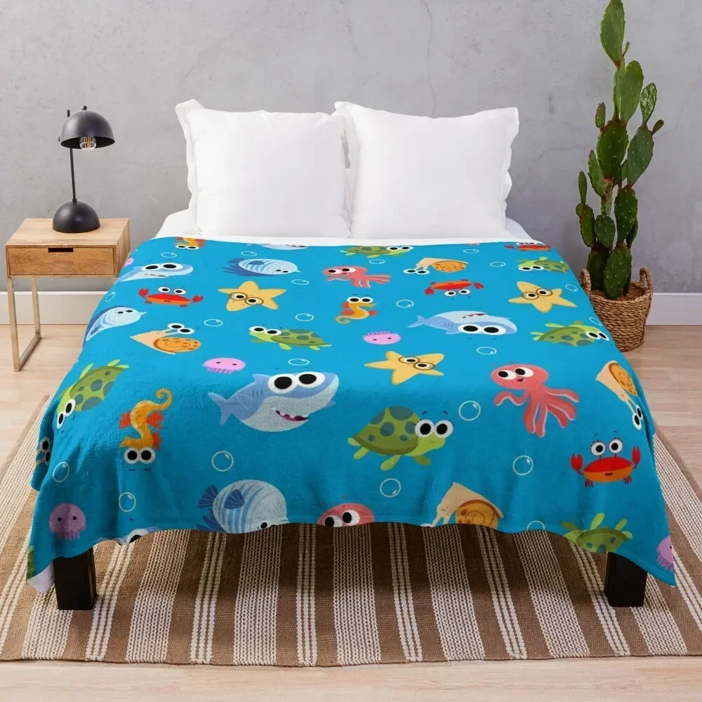 Finny The Shark Pattern 01 Throw Blanket Bed covers Soft Blankets