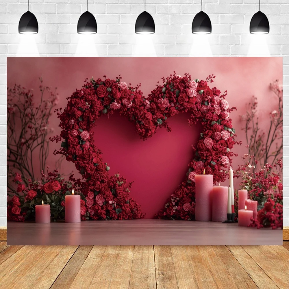 Valentine's Day Backdrop Red Wall Heart-shaped Rose Flower Photo Background Red Rose Wedding Bridal Shower Photography Backdrop