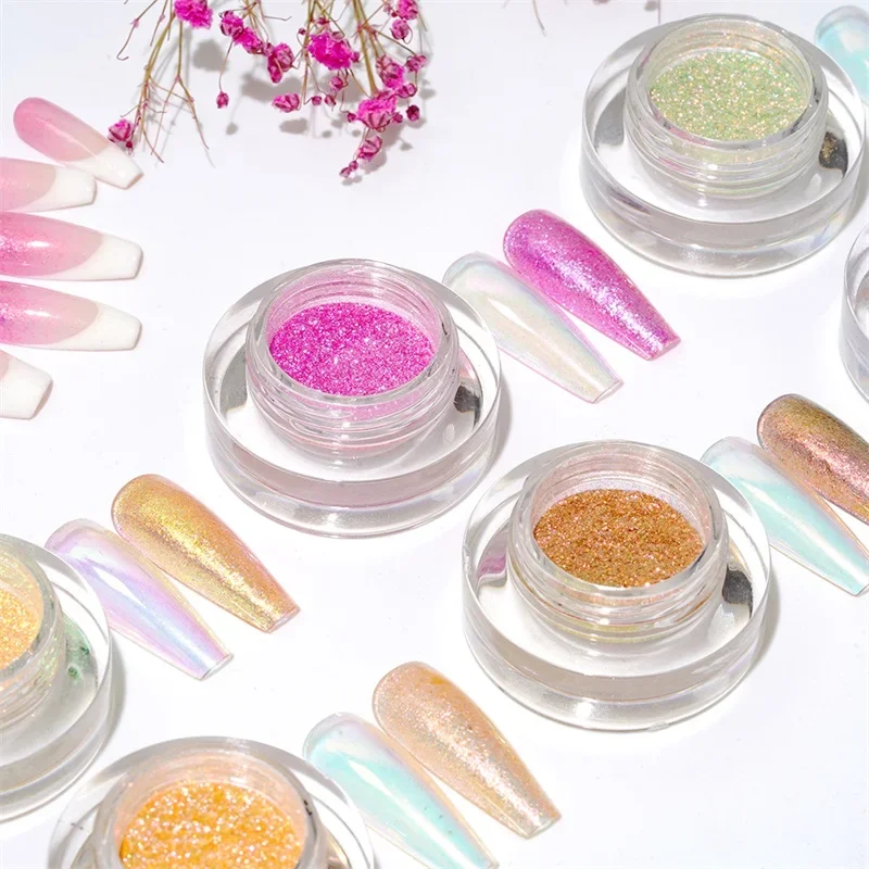 HNDO 8 Colors Aurora Reflective Polarizing Nail Powder for Gel Professional Manicure Nail Art Decoration Sparkle Pigment Glitter
