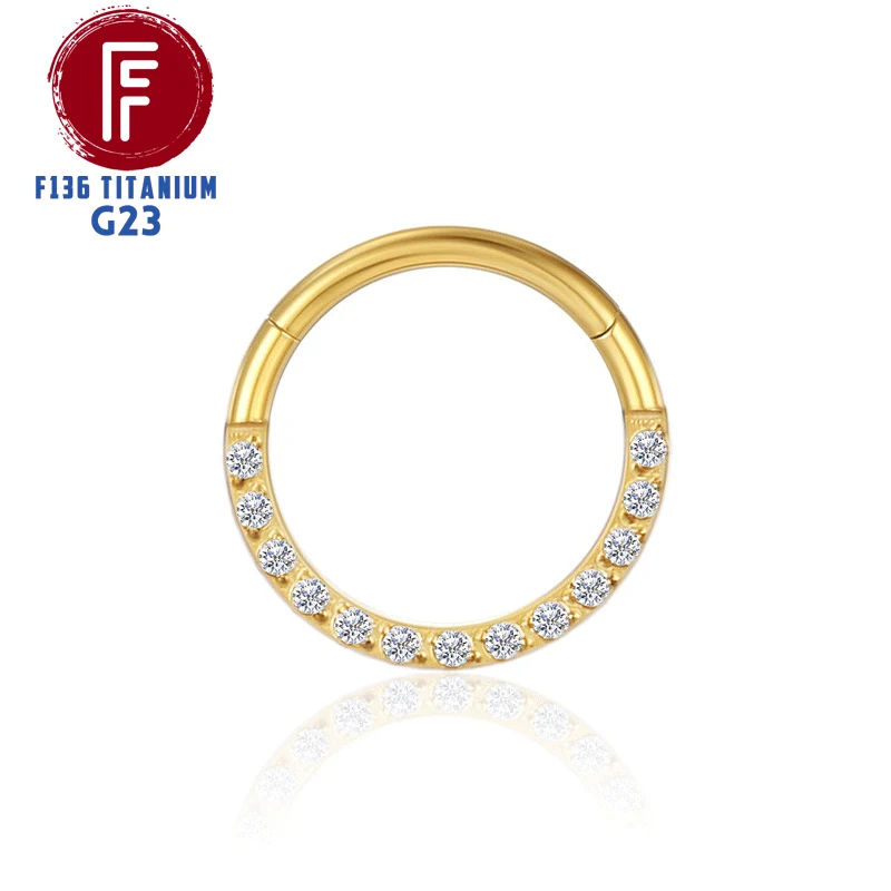 F136 Titanium Nose Piercing Hinged Bead Hoops CZ Stone Rings