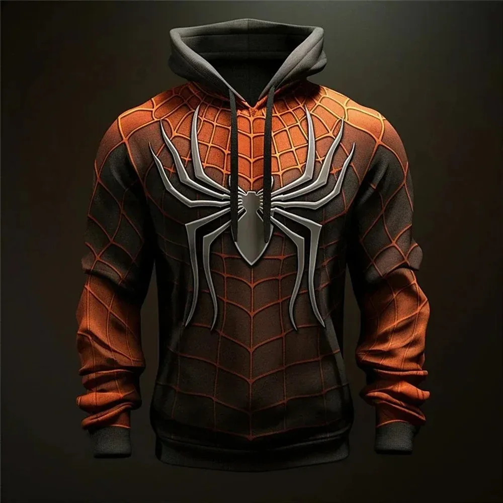 2024 Vintage men's hoodie, 3D spider print shirt, outdoor vacation casual sweater, Spring and Autumn, oversized Harajuku clothin