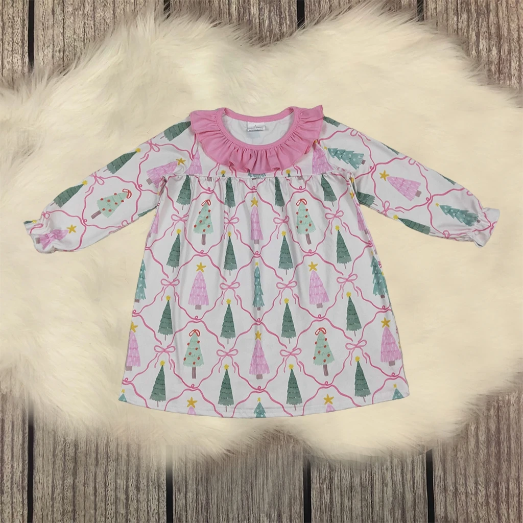 

Fall Children Long Sleeves Baby Girl Tree Bows Princess Dress Infant Clothes Toddler Knee Length Dresses Christmas Kids Clothing