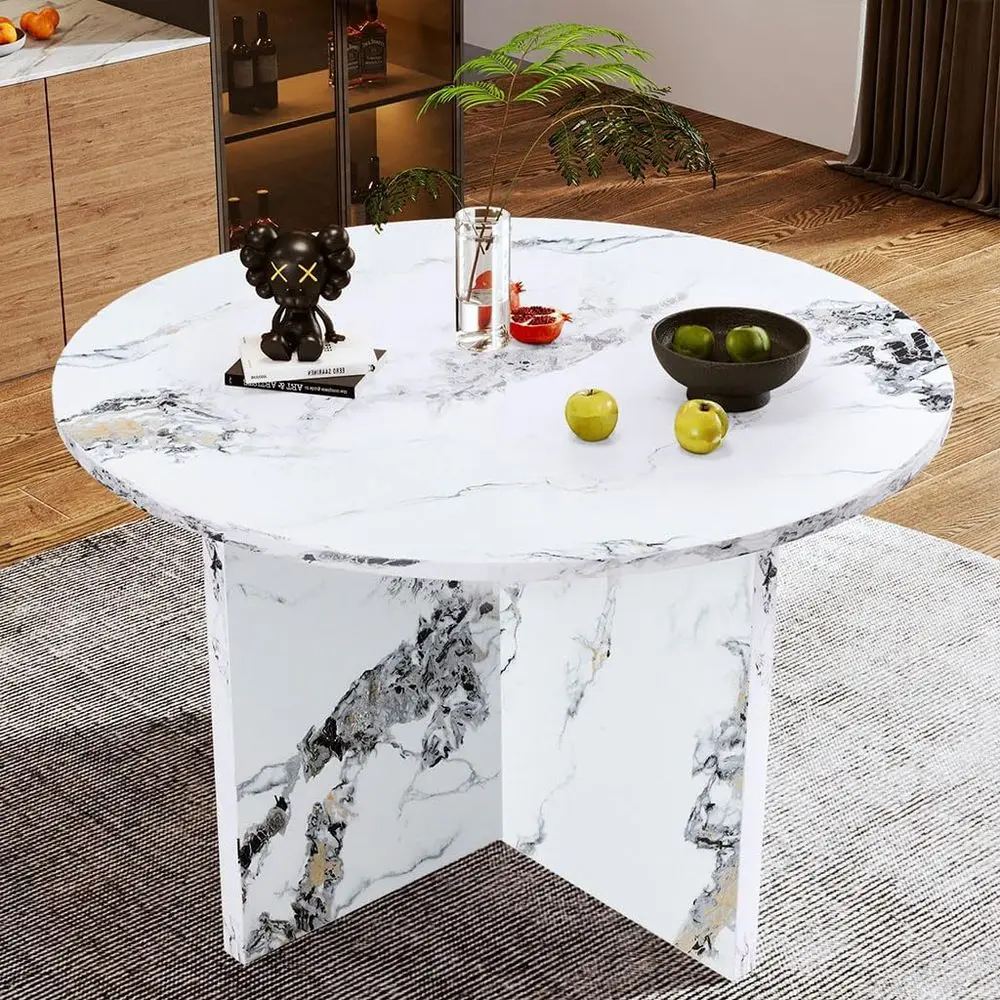 

46" Round Dining Table ern Kitchen Table with Imitation aux Marble Top MD Kitchen Dinning Table Century ern Kitchen Table or Cae
