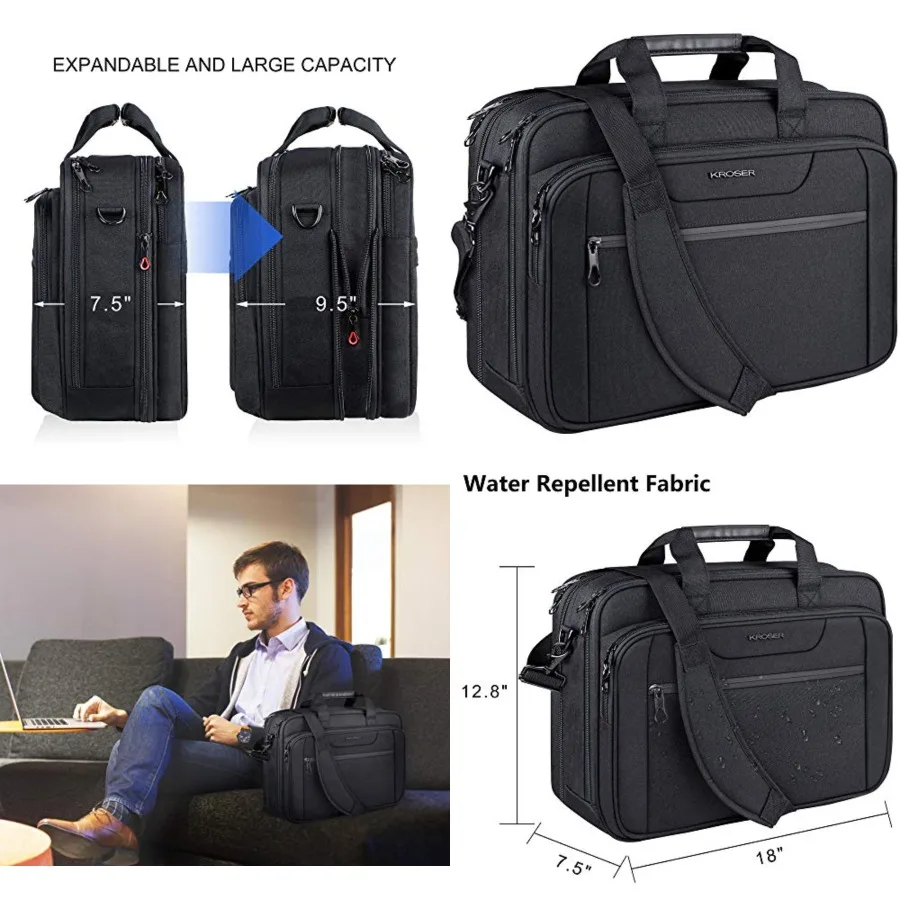 

Laptop Bag Expandable Laptop Briefcase Fits Up to 17.3 Inch Laptop Water-Repellent Shoulder Messenger Bag Computer Bag for Travel/Business/Men/Women-Black