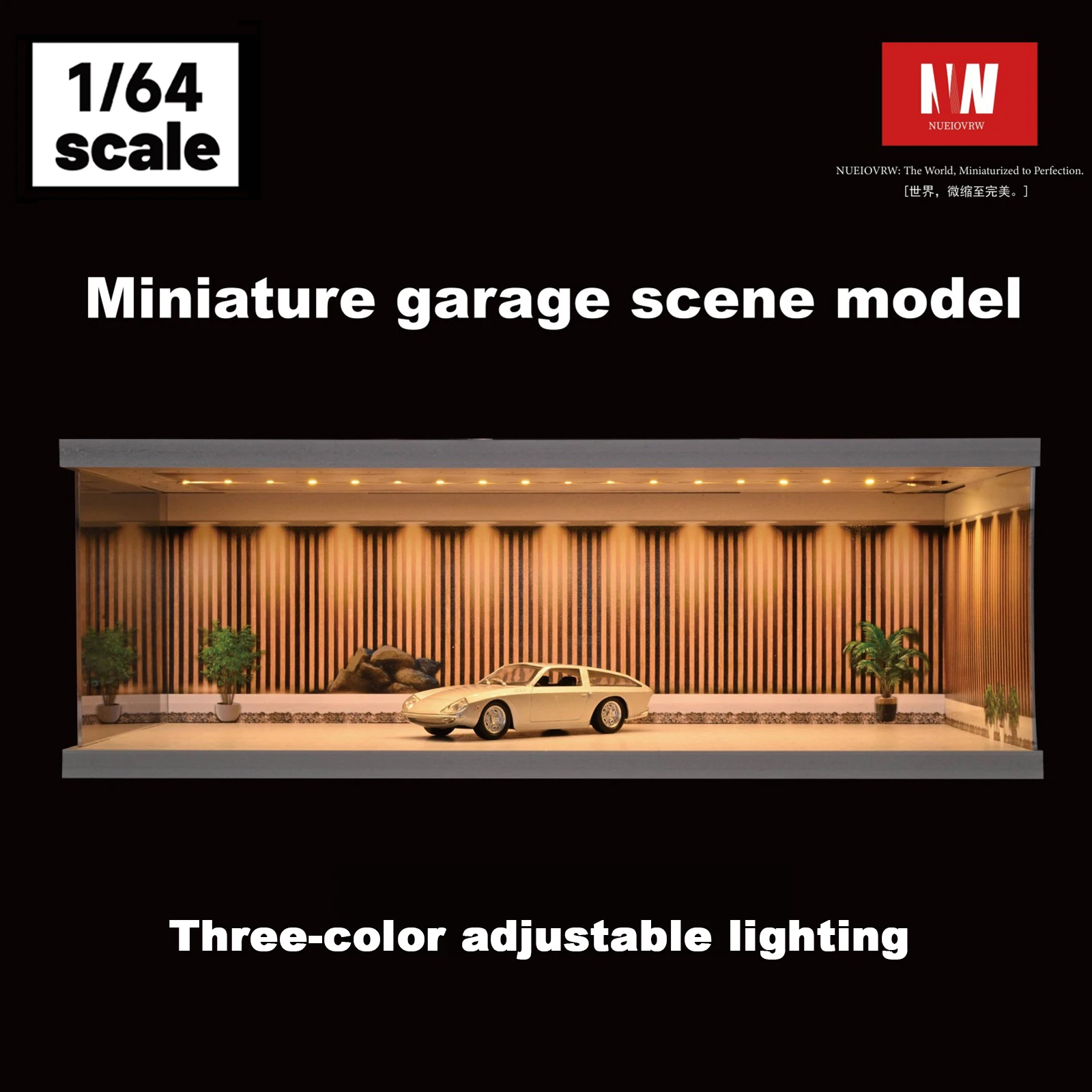 1/64 Diorama Car Garage Model LED Lighting Car Parking Lot Showroom Scene Display Model Gift Toys