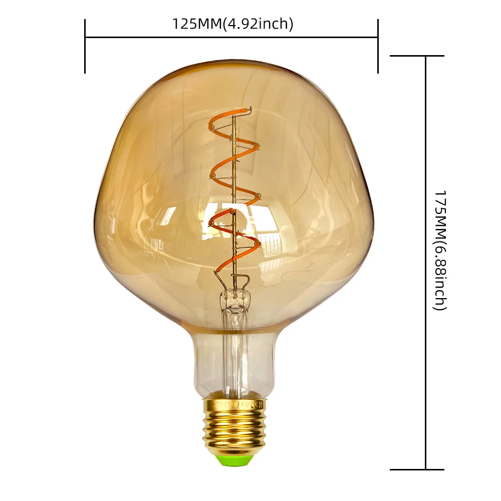 TIANFAN Vintage Led Bulb Special Shaped Big Teardrop G125 4W Dimmable 220-240V E27 Decorative Light Bulb Super Yellow Warm