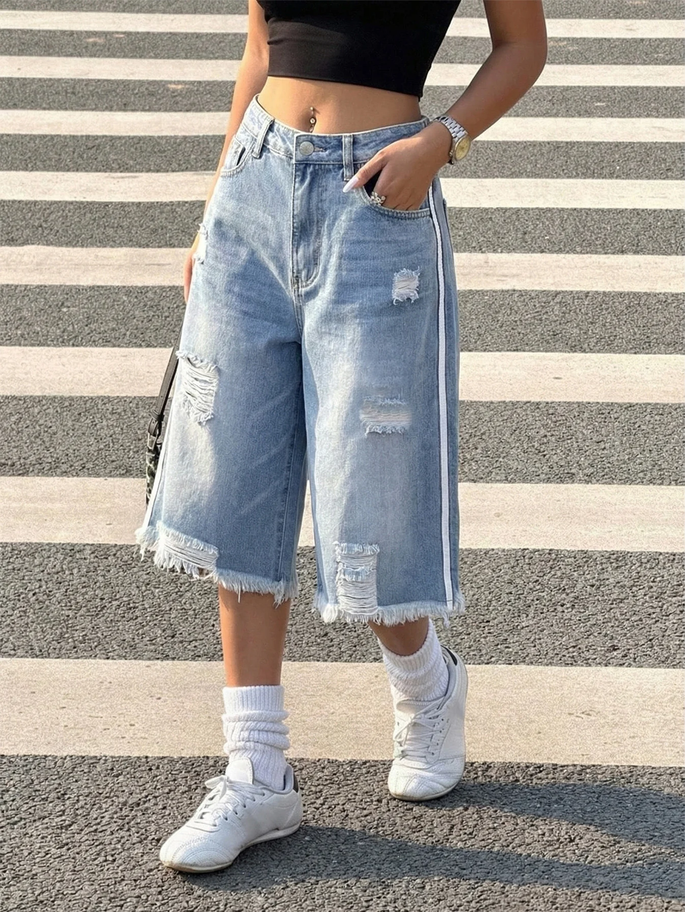 Pantalones cortos de mezclilla - Distressed Jean Rip reseña y precio