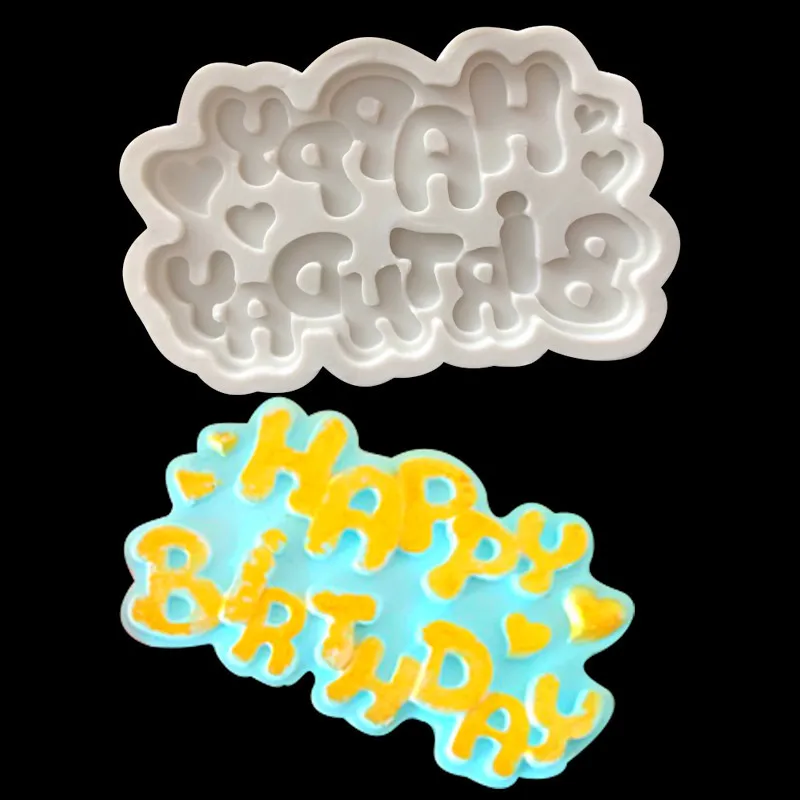 Happy Birthday English Letters Inserts Silicone Fondant Cake Mold Baking Decoration Tools 15-607