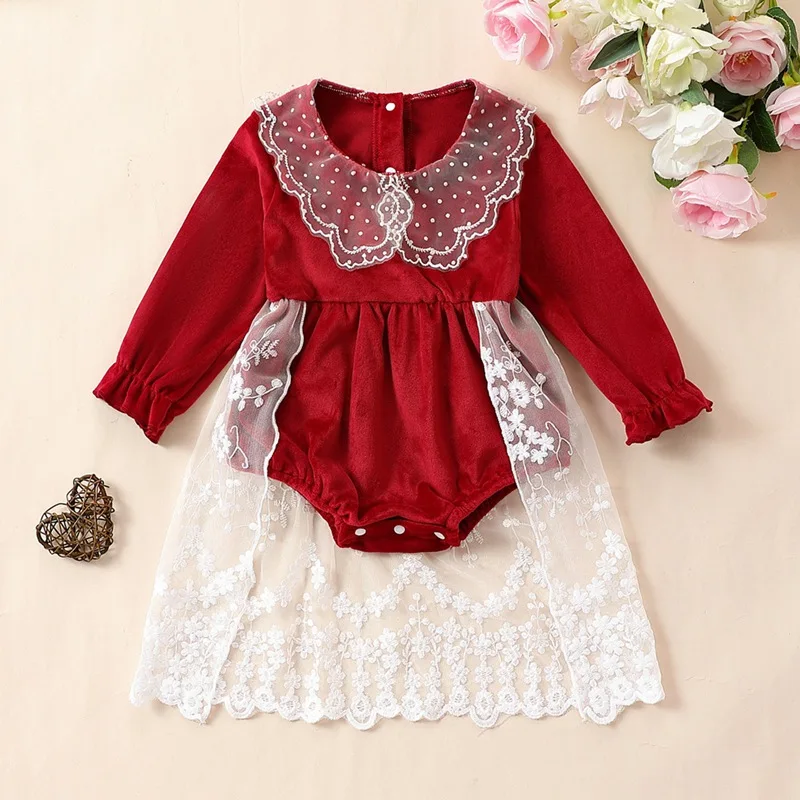 Baby Girls Dress Newborn Celebration Costumes Baby Sweet Lace Patchwork Princess Romper Dress Infant Christening 100 Day Wear