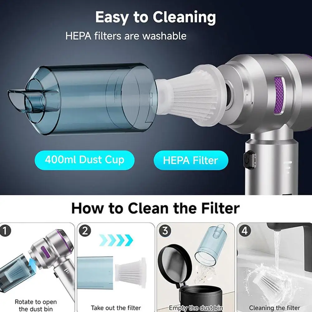 مكنسة كهربائية مثبتة على السيارة، مكنسة كهربائية صغيرة محمولة باليد، مكنسة كهربائية قوية لتنظيف مجاري الهواء