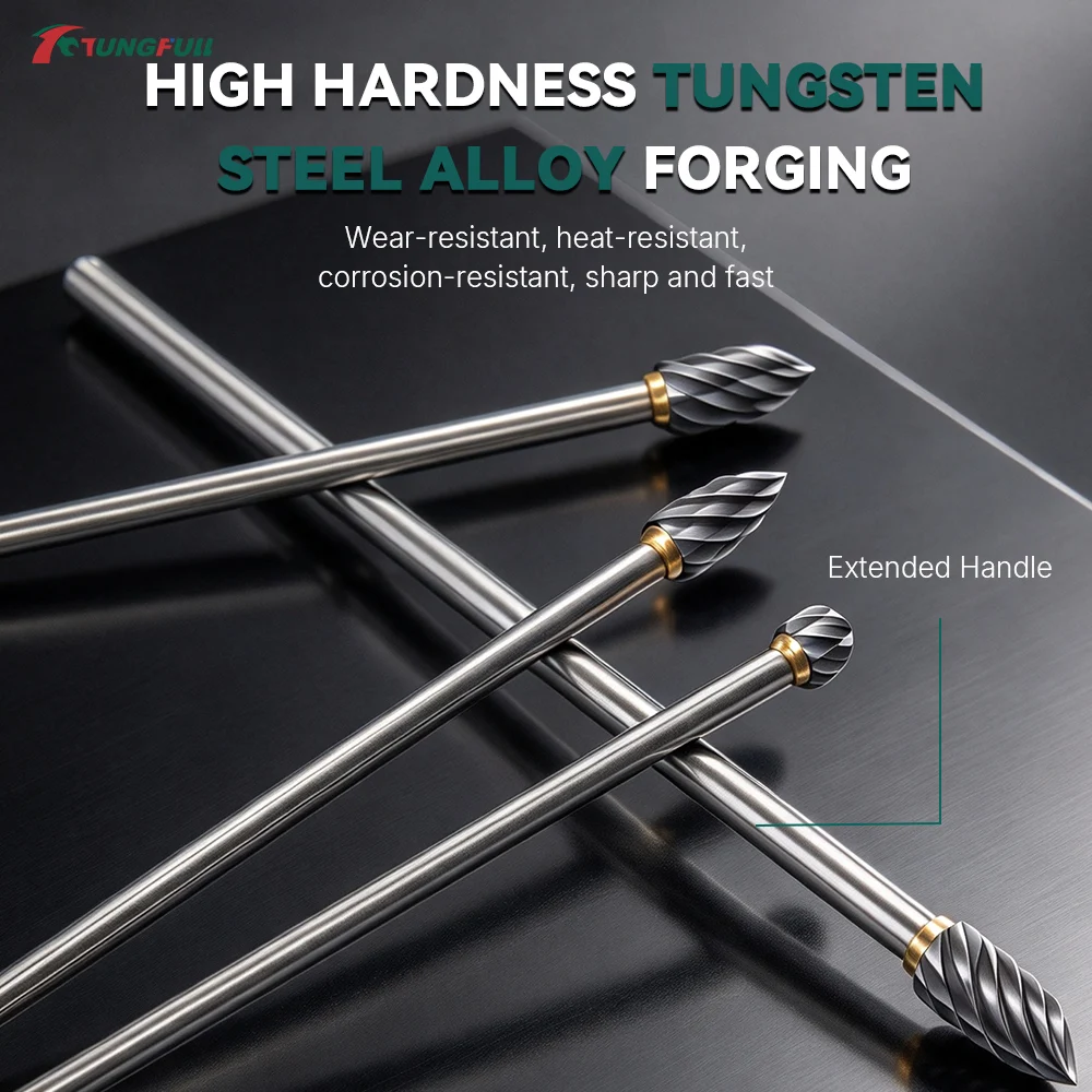 Tungsten Carbide Rotary Burrs 3x6mm Single Cut Double Cut Die Grinder Bits for Mould Processing Metal Wood Deburring