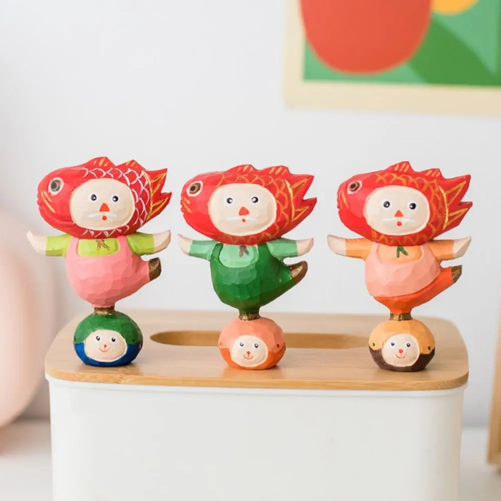 

Small Wood Carving Cat Ornament Solid Wood Cute Painted Cartoon Cat Sculpture Handmade Simple Style