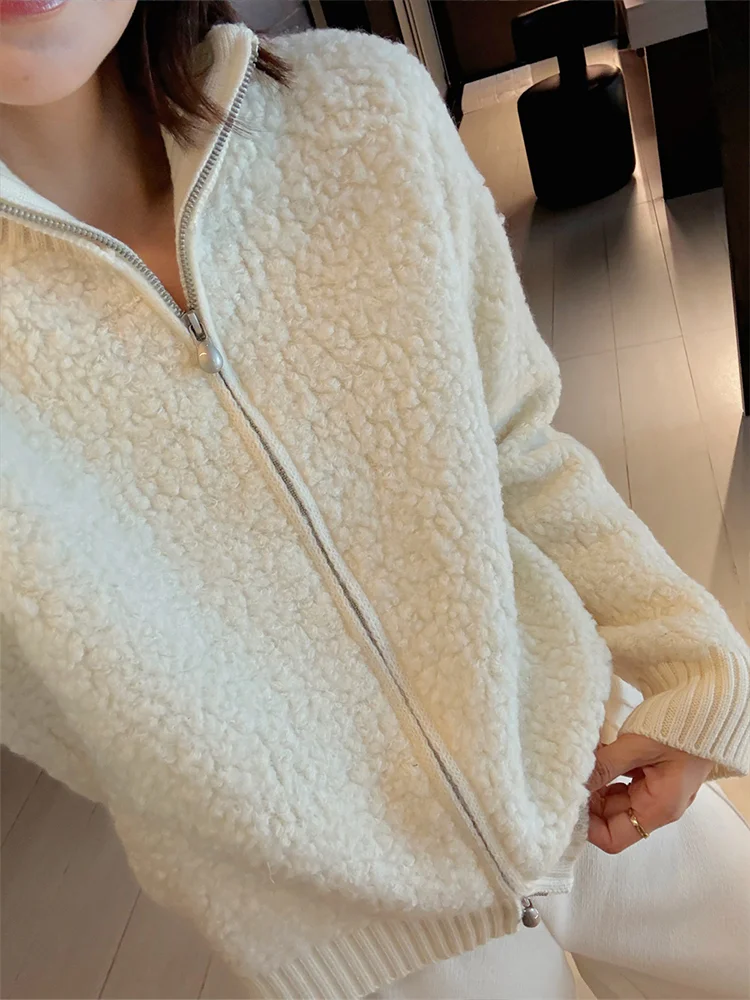 

Теплая женская толстовка из плотной шерсти на молнии, свободного кроя, с длинными рукавами, для осени и зимы