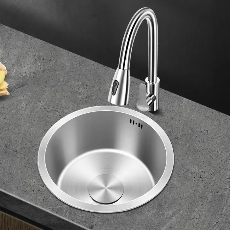 304 stainless steel round basin kitchen round sink stove bar wash basin vegetable basin small single slot
