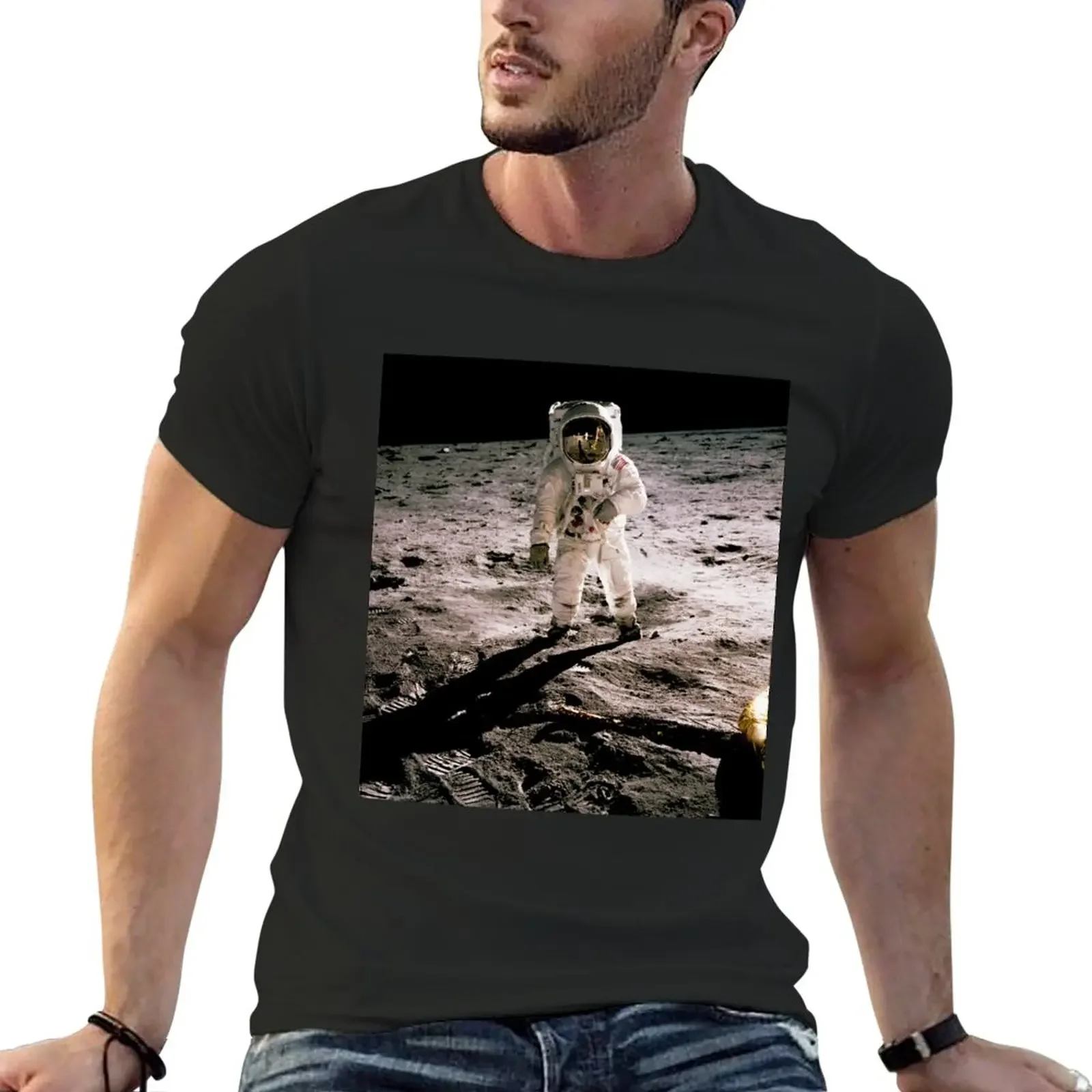 Buzz Aldrin Walking on Lunar Surface As Photographed by Neil Armstrong T-Shirt plain quick drying clothes for men