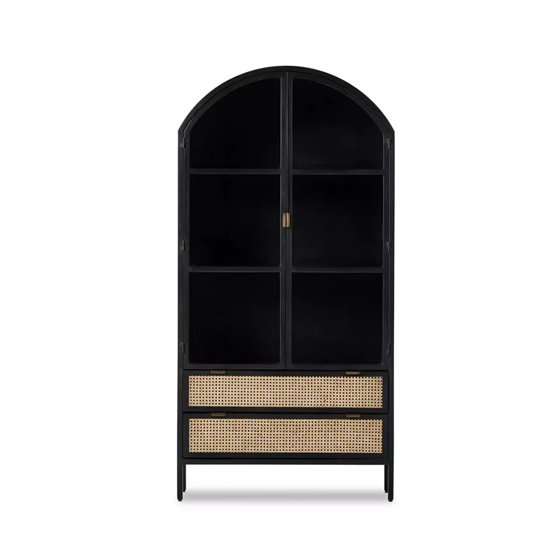 French medieval solid wood bookcase light luxury black glass door display American retro wine cabinet factory light luxury