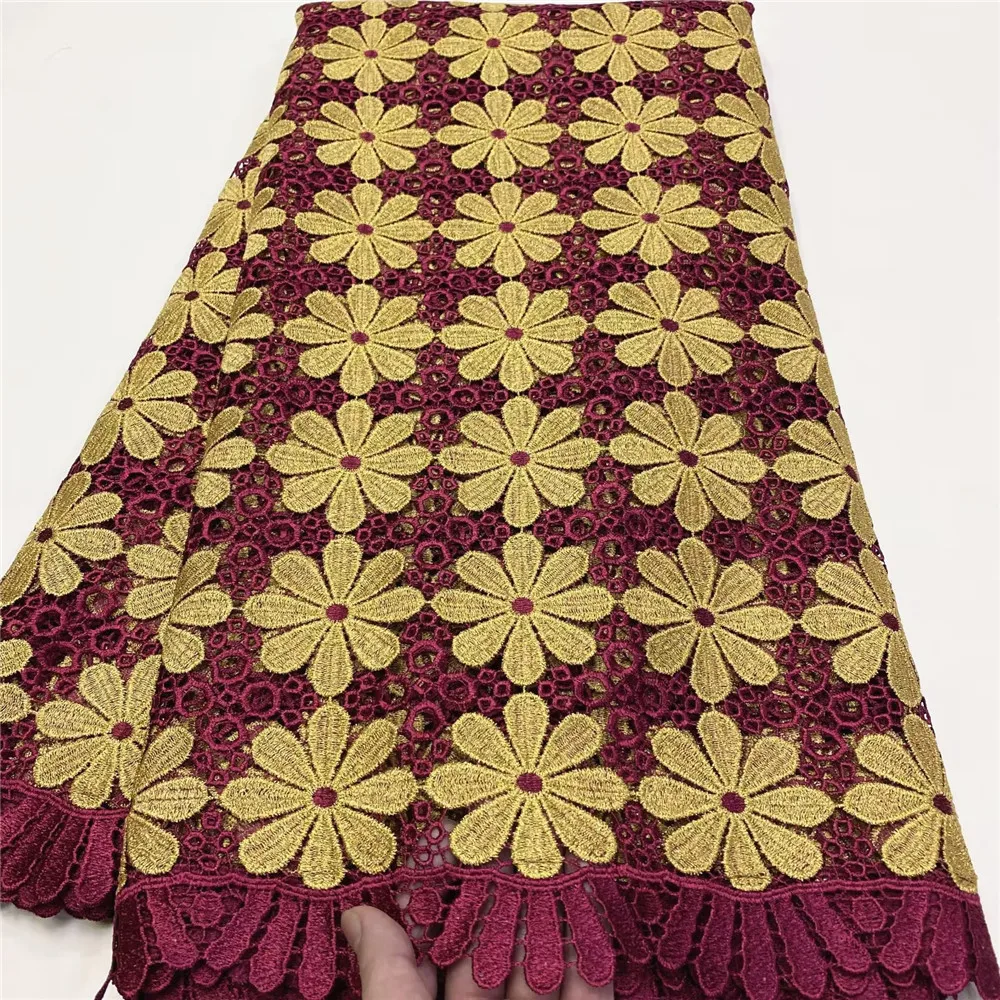 

Skin friendly 5 Yards Class Design Guipure Lace Soft African Cord Fabric Neat Polyester Healthy Nigerian Wedding Cloth CO1048