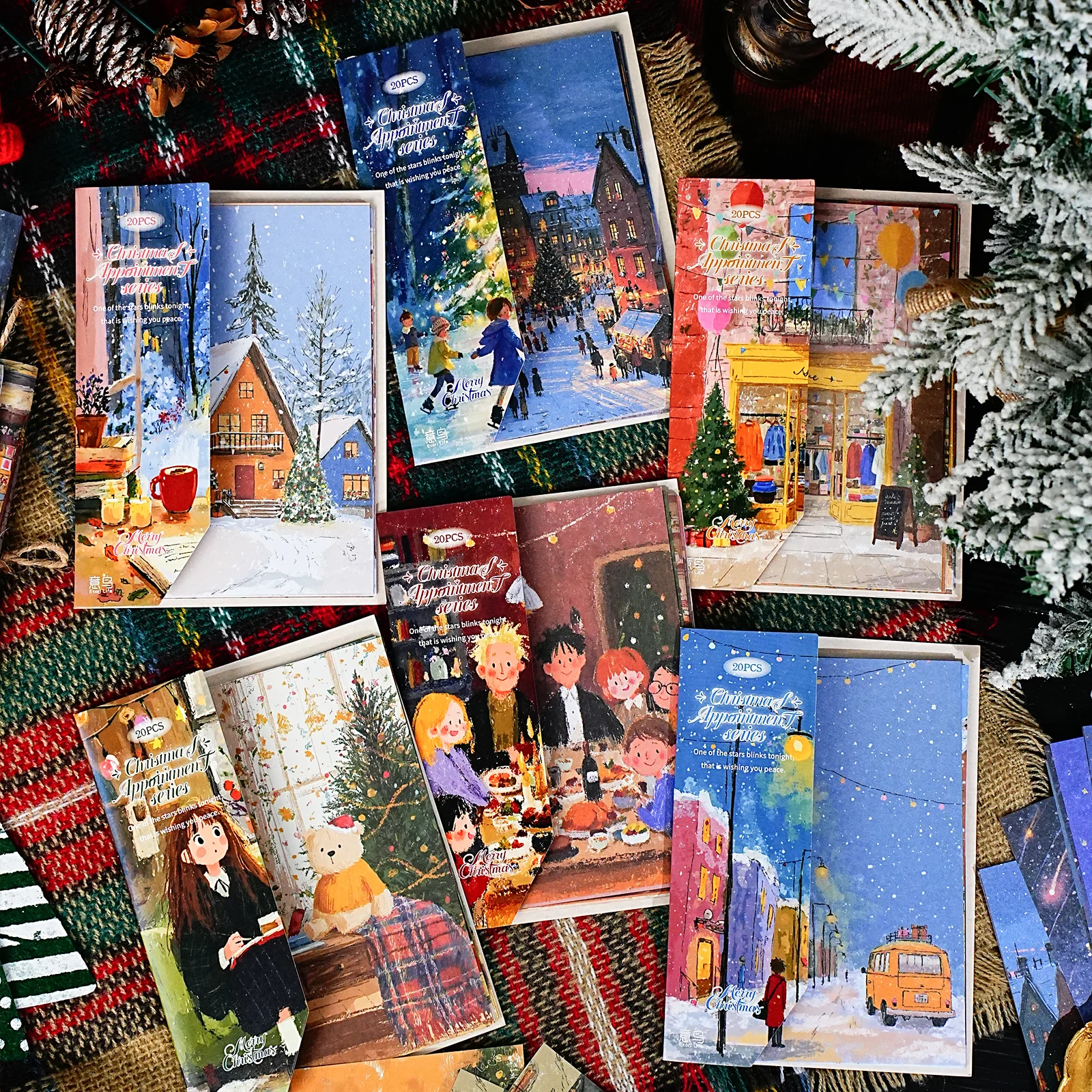 Etori Life 14X10Cm Christmas Appointment American-Style Ins Oil Painting Christmas Pattern Material Paper Decorative Wall Stickers, Handmade Scrapbook, DIY Artwork, New Year Decoration, Envelope Sealing, Birthday Gift, Gift Box Packaging