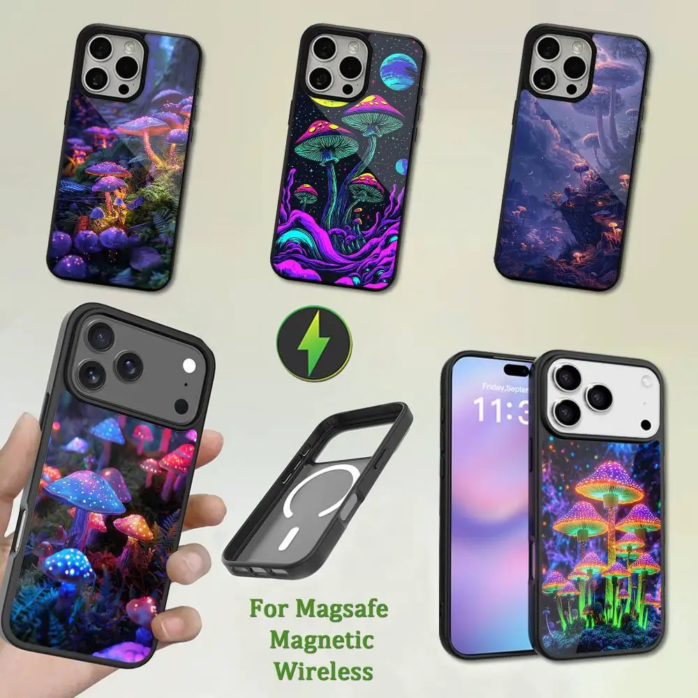 

Purple Art Trippy Mushroom Phone Case For iPhone 13,12,11,16,15,17,14,Pro,Max,Plus,Mini,Magsafe,Magnetic Wireless Charging