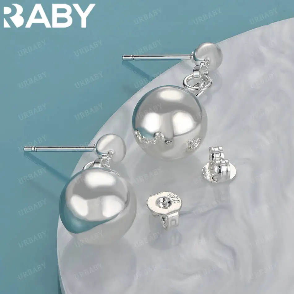 

URBABY 925 Sterling Silver 10mm Bead Drop Stud Earrings Wedding Engagement Party Fashion Jewelry Charms Accessories