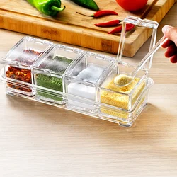 Kitchen four-compartment spice box set transparent spice jar salt and sugar seasoning, spoon box