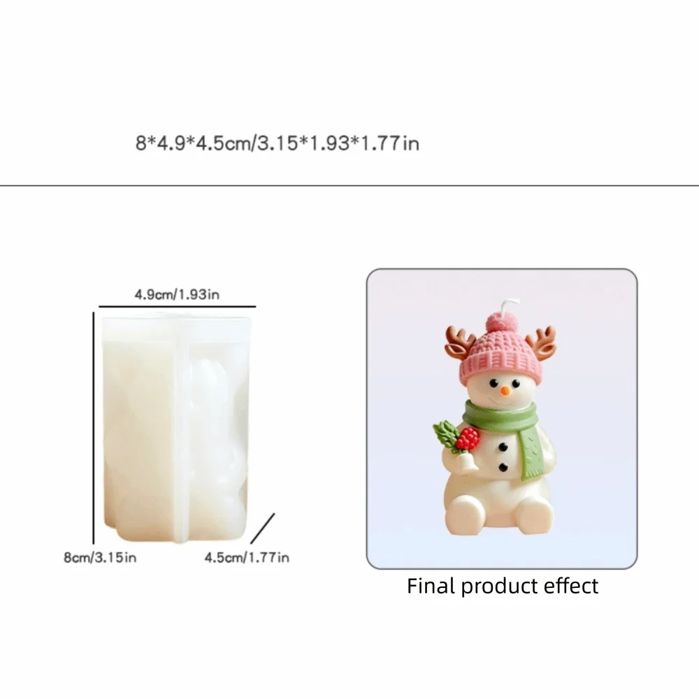 Cute 3D Christmas Snowman Candle Silicone Mold Flexible Handmade Chocolate Mold BPA Free Split Mold Baking Mold DIY Making