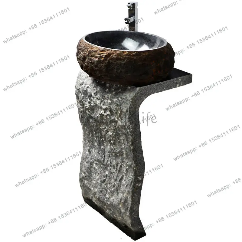 Stone pillar washbasin integrated floor wash basin