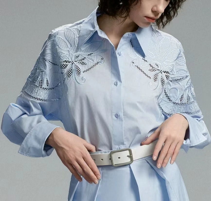 New In Autumn Embroidery Loose Casual Mid-length Shirts & Blouses Women\'s Blouses Trend 2024 Top Blusas Korean Popular Clothes