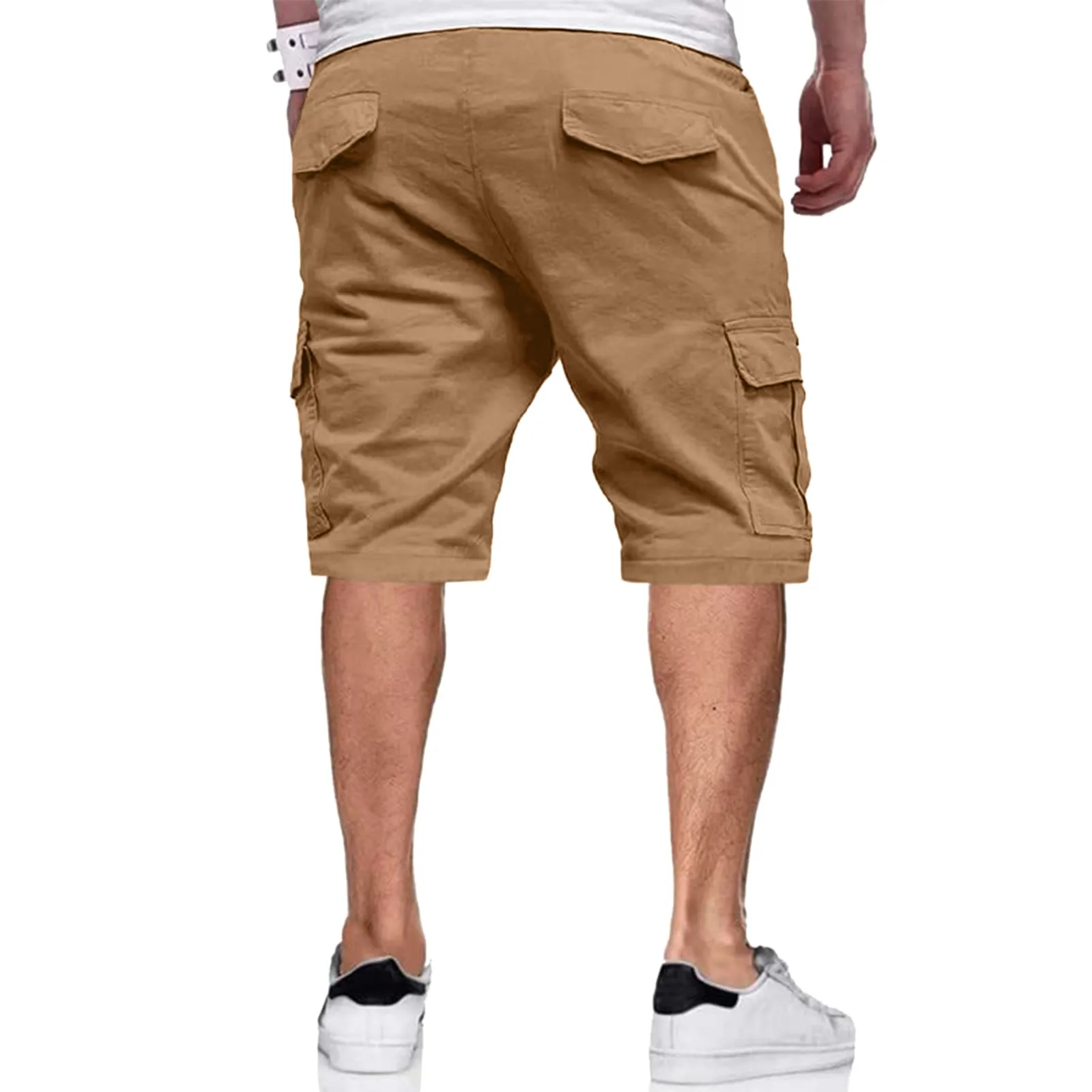 Men's Multi-Pockets Cargo Shorts Summer Fashion Solid Color Loose Casual Shorts Elastic High Waist Drawstring Bottoms Plus Size